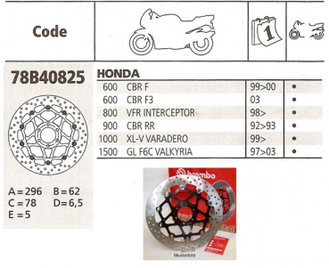 Bremsscheibe 296mm , Honda   (Maße: 296 / 62 / 78 / 6-Loch)