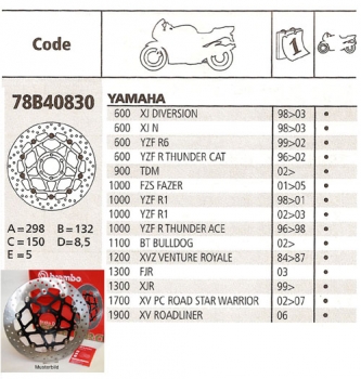 Bremsscheibe 298mm , Yamaha ,  (Maße: 298 / 132 / 150 / 6-Loch).