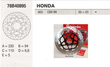Bremsscheibe 330mm, Honda CBR900RR , 00-03 , (Maße: 310 / 62 / 78 / 6-Loch).