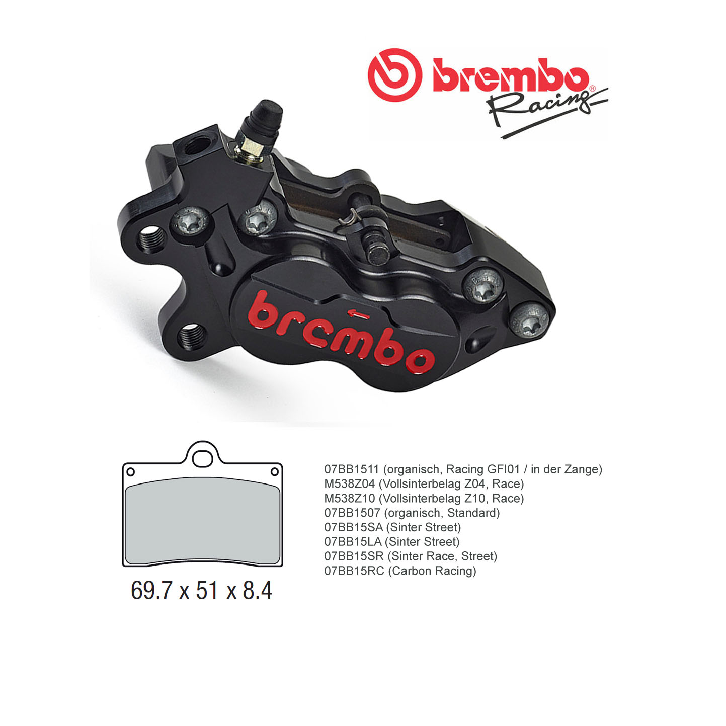 20475657 AXIALER BREMSSATTEL VORNE LINKS SCHWARZ ROT LOGO BREMBO RACING CNC  P4-40RR