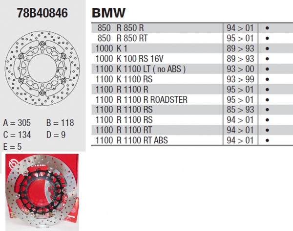 Bremsscheibe 305mm , BMW , (Maße: 305 / 118 / 134 / 6-Loch)
